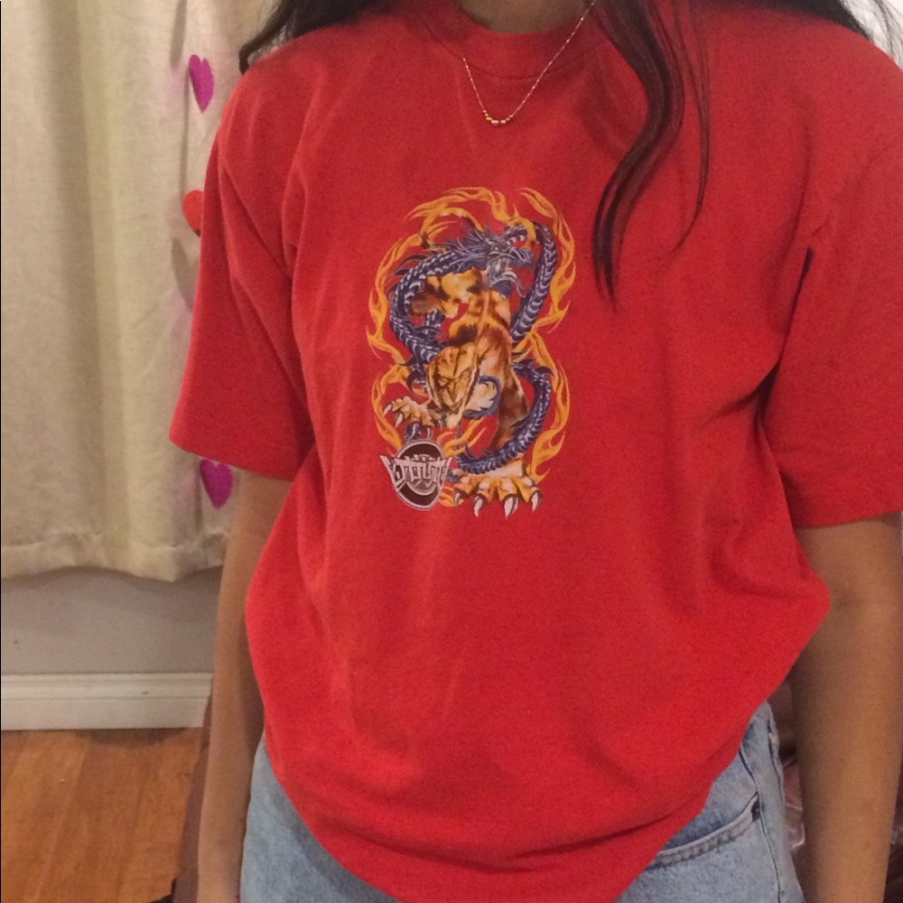 red graphic tee